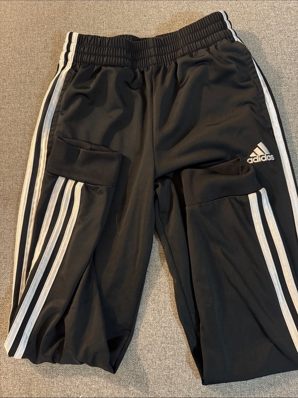 5/$15- Adidas Kids Black Athletic Track Pants with White Stripes